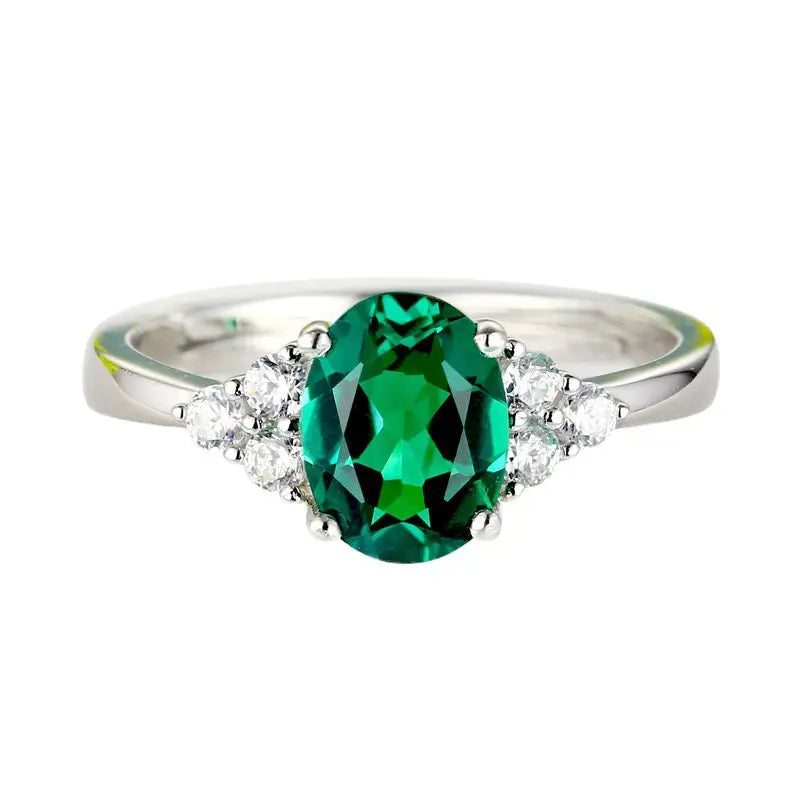 Women Retro Green Jasper Diamond Ring Adjustable Opening