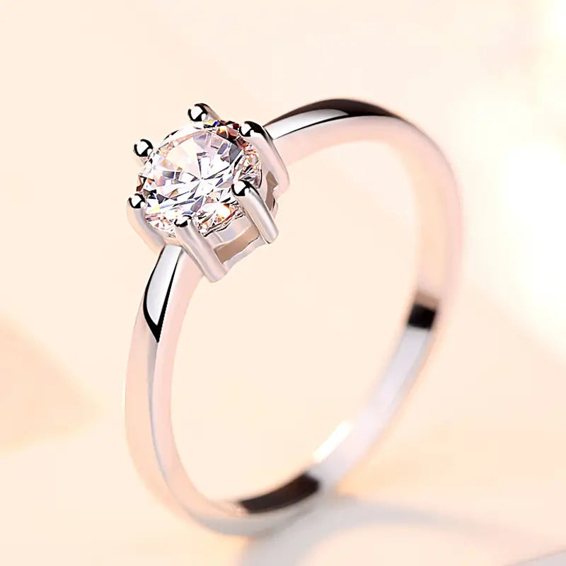 Sterling Silver 925 Six Claw Heart Arrow Wedding Ring for Women