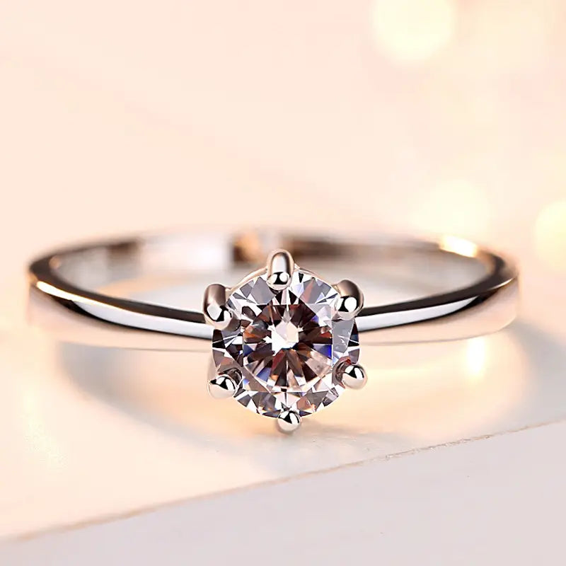 Sterling Silver 925 Six Claw Heart Arrow Wedding Ring for Women