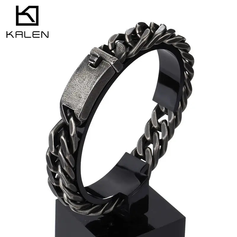 Black Titanium Steel Men's Chain Bracelet Magnetic Closure