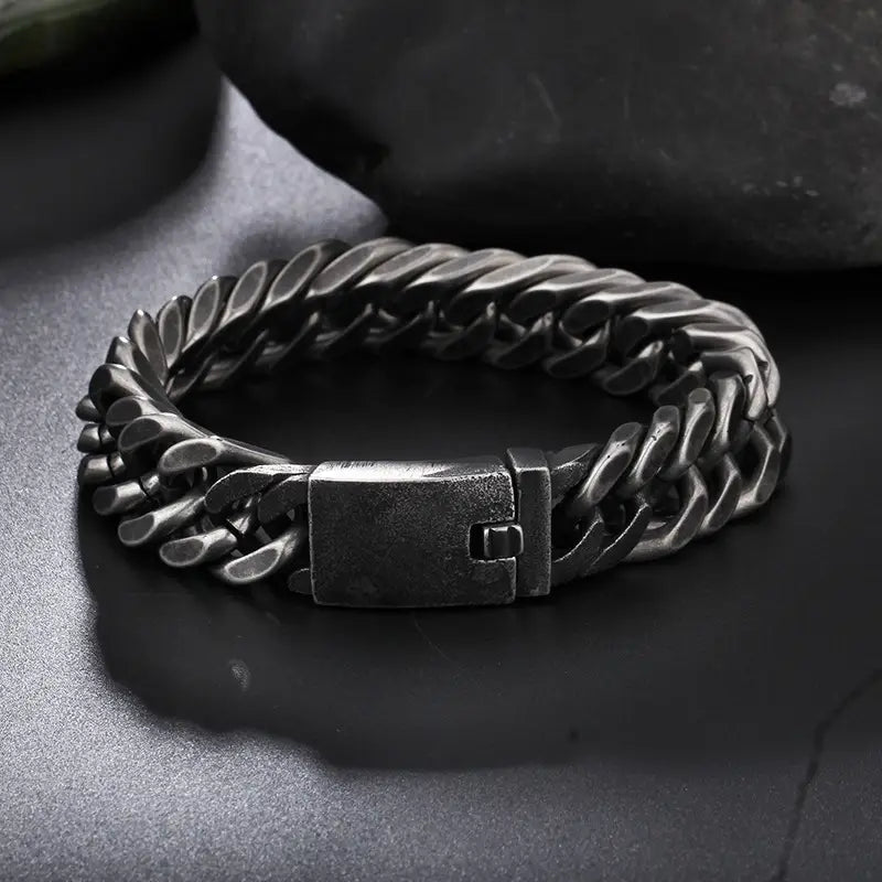 Black Titanium Steel Men's Chain Bracelet Magnetic Closure
