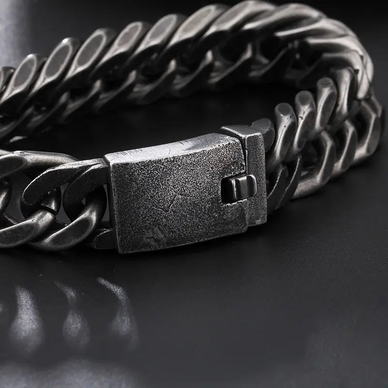 Black Titanium Steel Men's Chain Bracelet Magnetic Closure