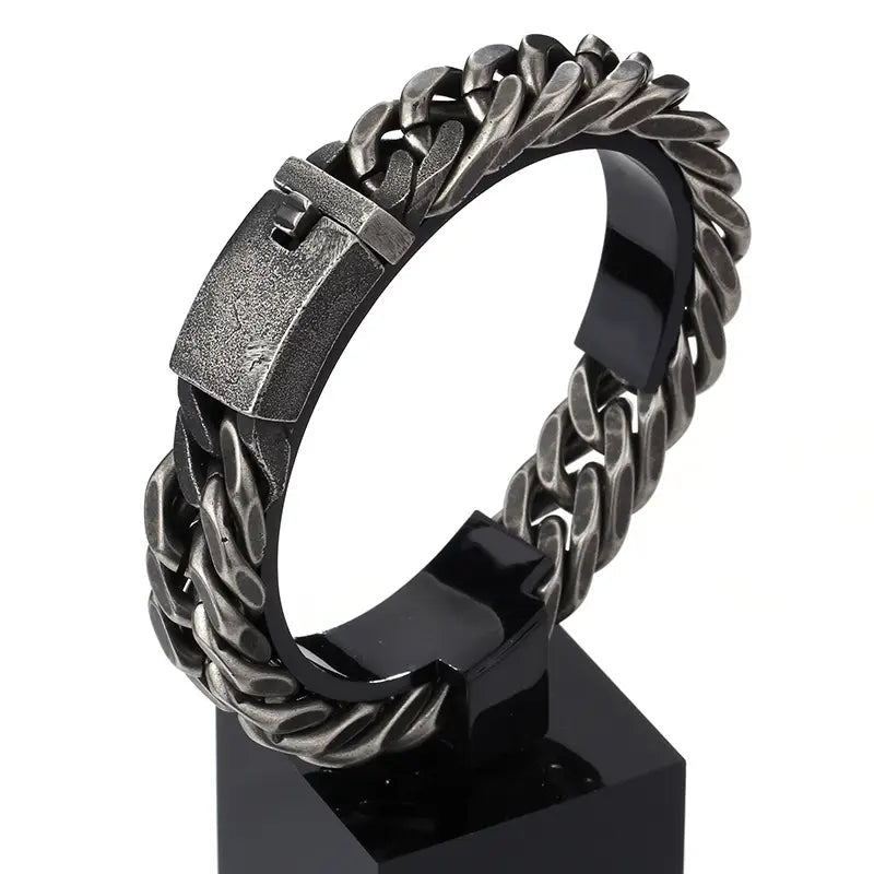 Black Titanium Steel Men's Chain Bracelet Magnetic Closure