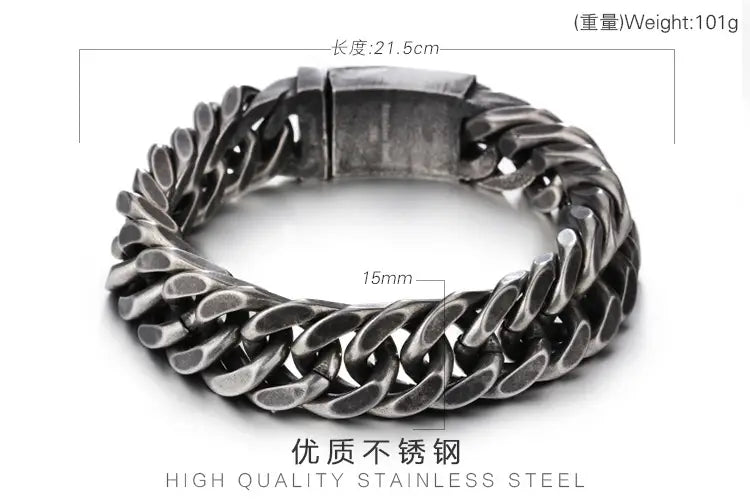Black Titanium Steel Men's Chain Bracelet Magnetic Closure