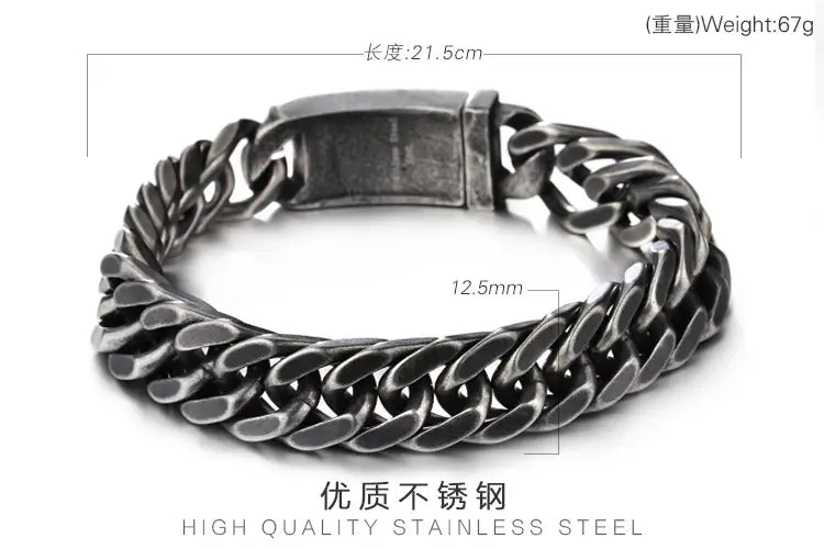 Black Titanium Steel Men's Chain Bracelet Magnetic Closure