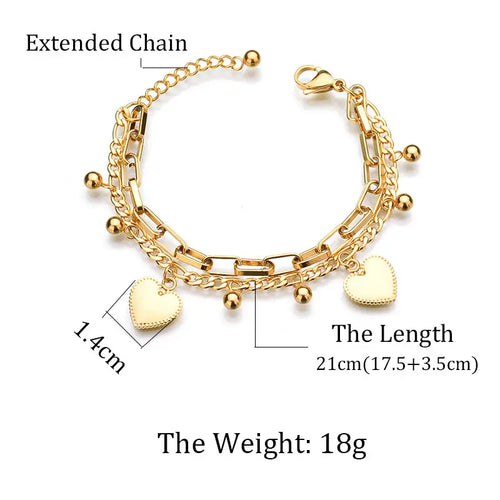 Gold Heart Charm Bracelet for Women Stainless Steel