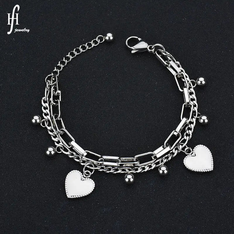 Gold Heart Charm Bracelet for Women Stainless Steel