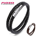 Black Leather Braided Bracelet with Magnetic Clasp
