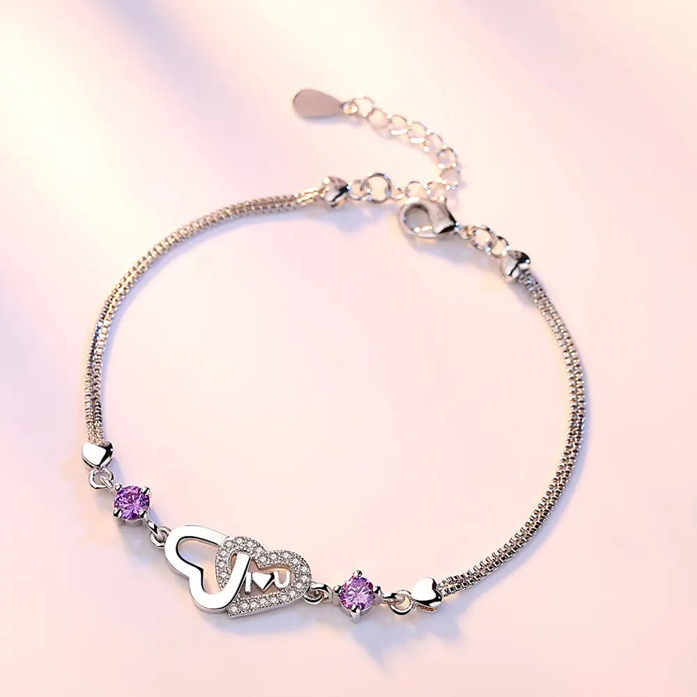 Silver Plated Heart Bracelet with Zircon Stones for Women