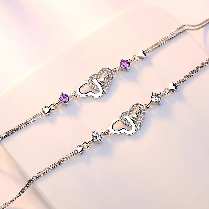 Silver Plated Heart Bracelet with Zircon Stones for Women