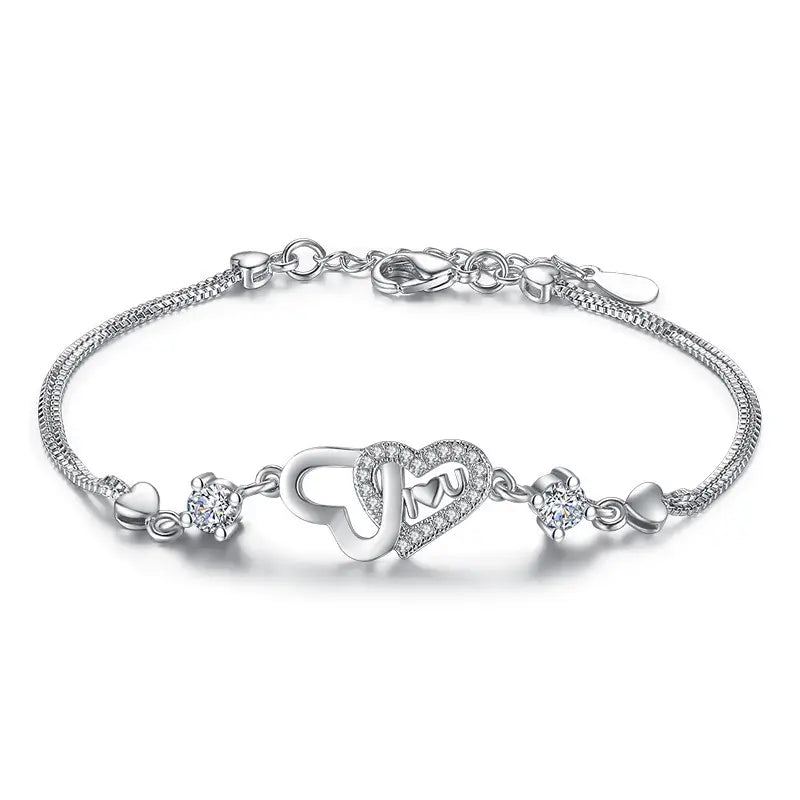 Silver Plated Heart Bracelet with Zircon Stones for Women