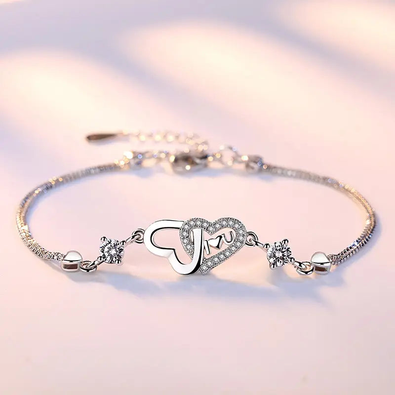 Silver Plated Heart Bracelet with Zircon Stones for Women