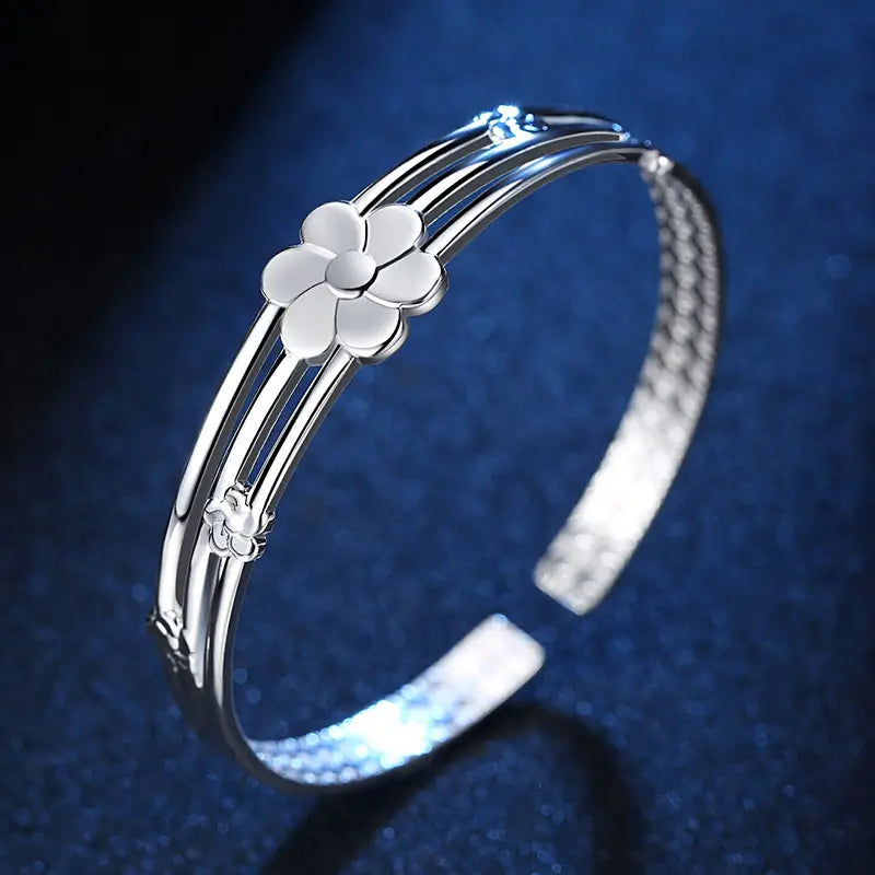 Silver Plated Flower Bracelet for Women