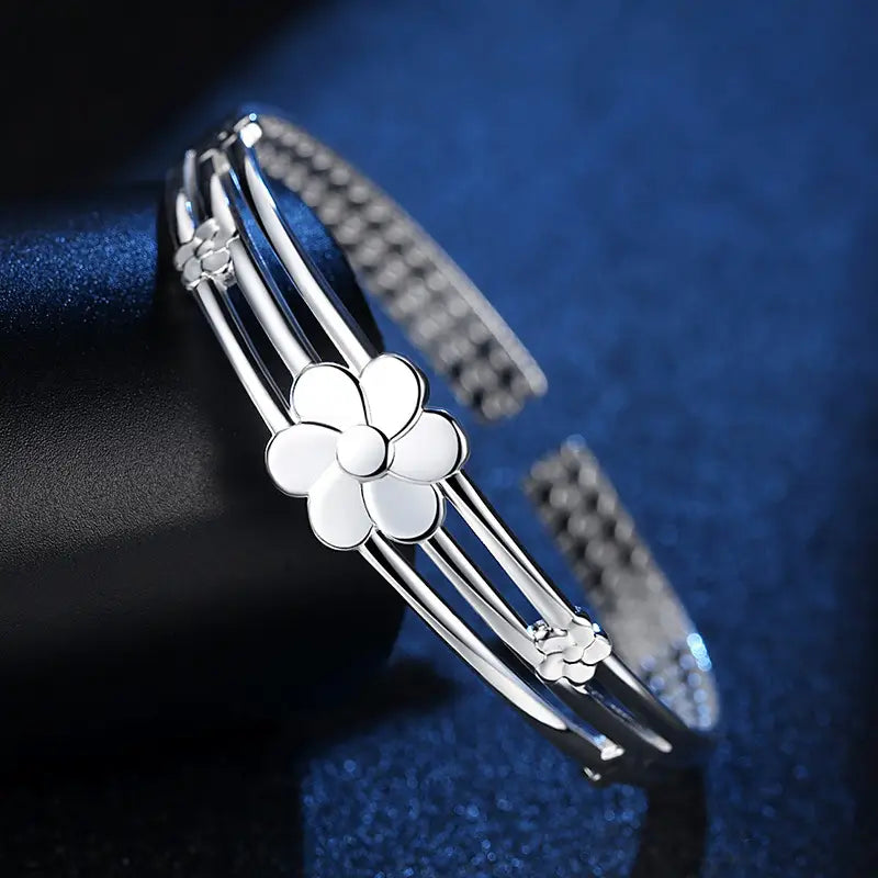 Silver Plated Flower Bracelet for Women