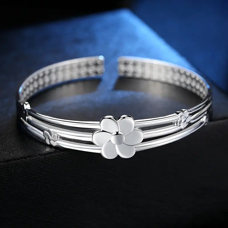 Silver Plated Flower Bracelet for Women