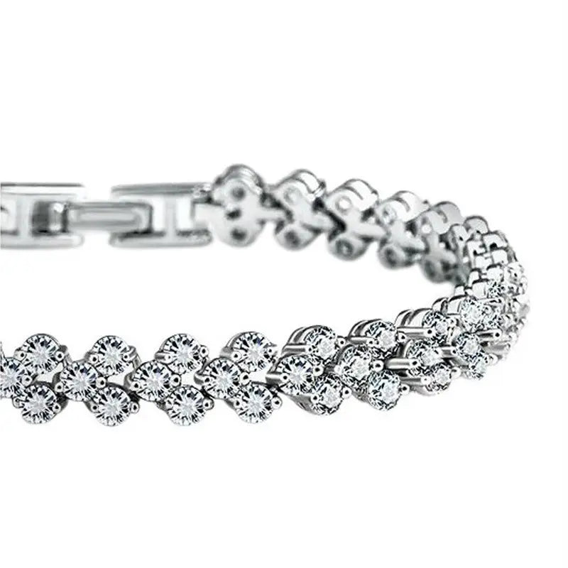 Silver Plated Zircon Floral Bracelet for Women