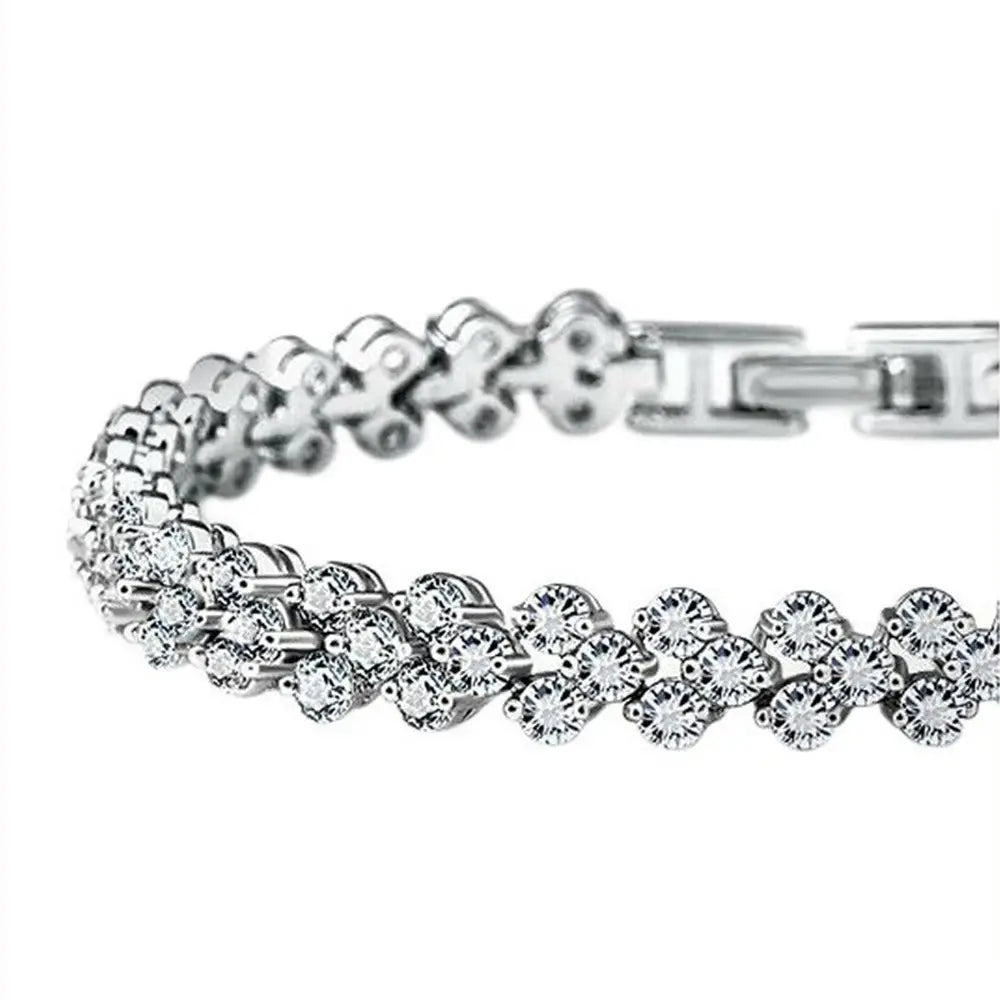 Silver Plated Zircon Floral Bracelet for Women
