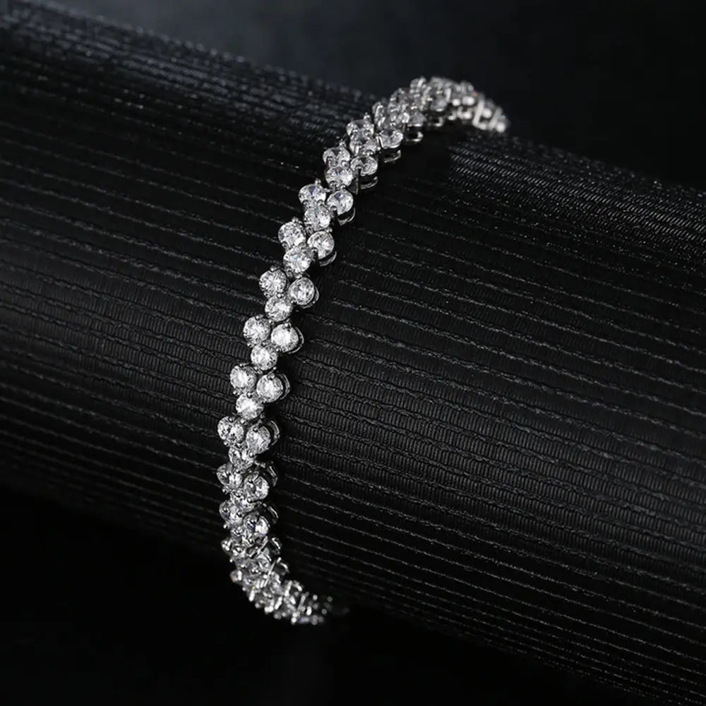 Silver Plated Zircon Floral Bracelet for Women