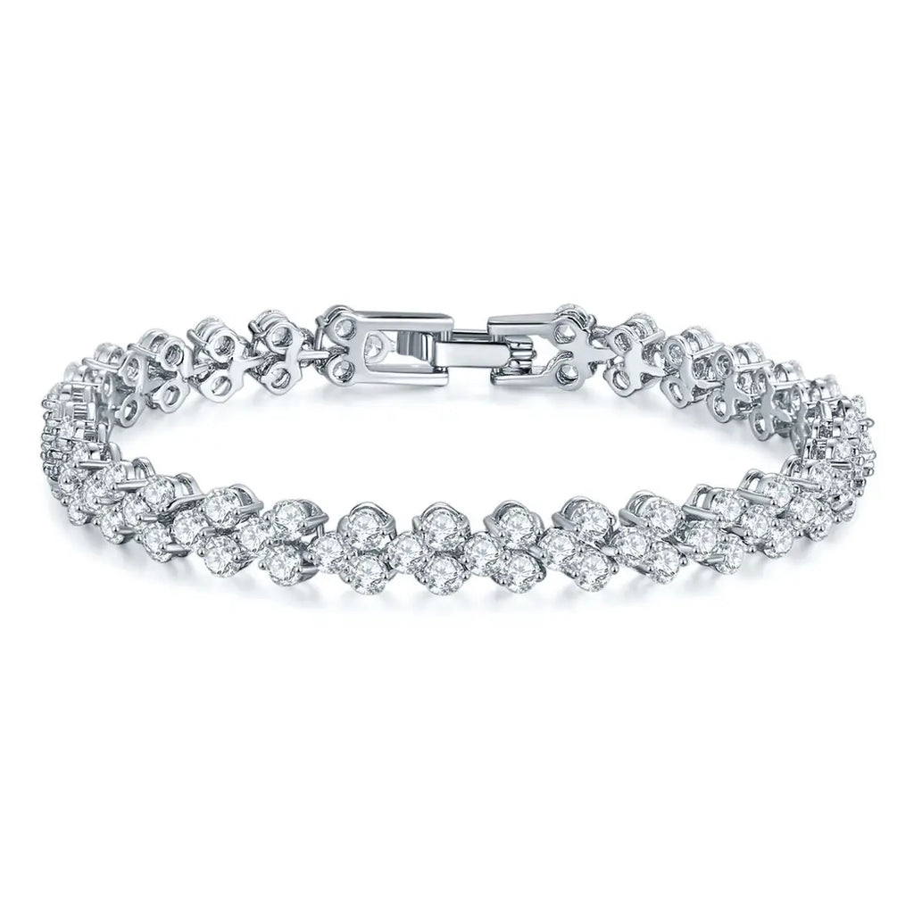 Silver Plated Zircon Floral Bracelet for Women