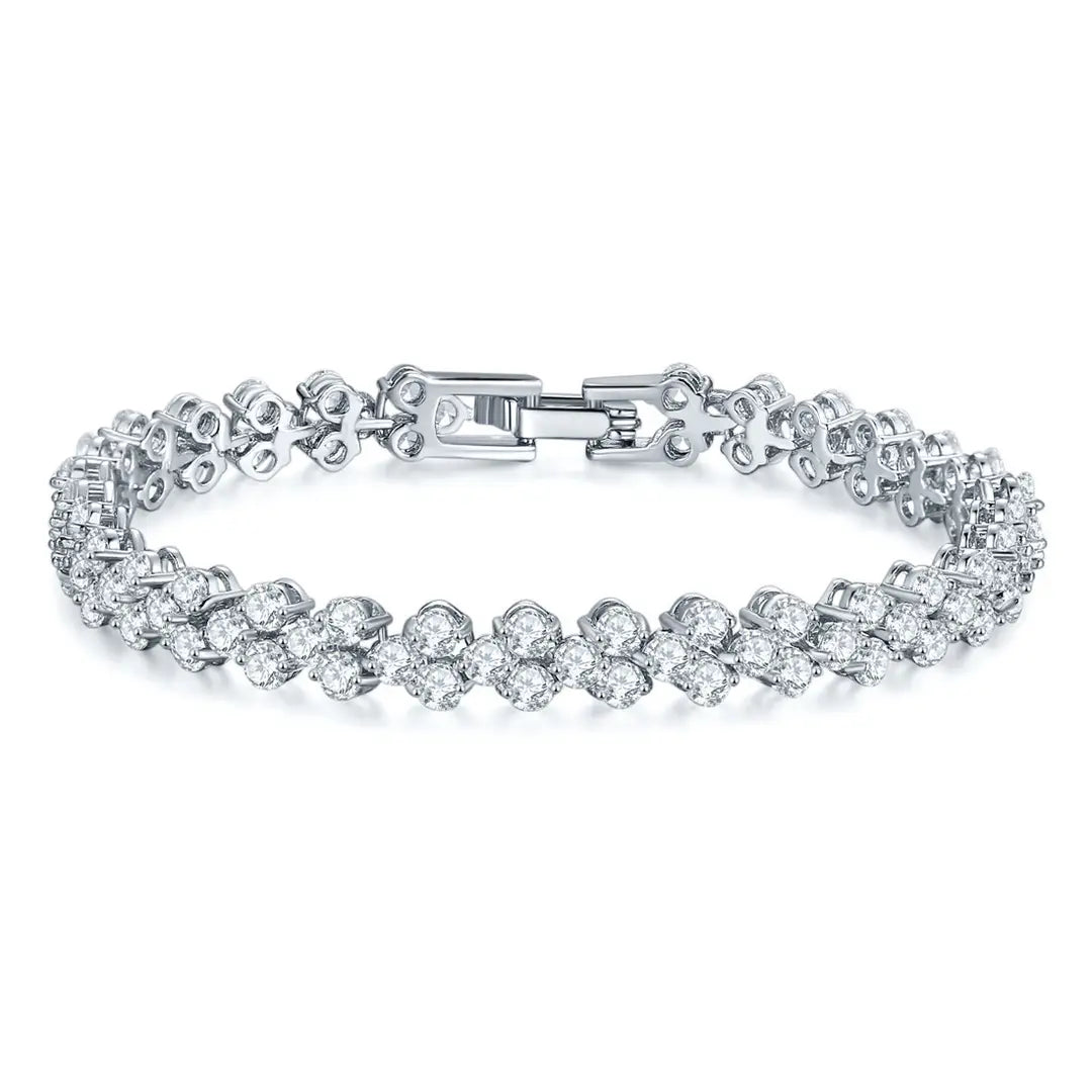 Silver Plated Zircon Floral Bracelet for Women