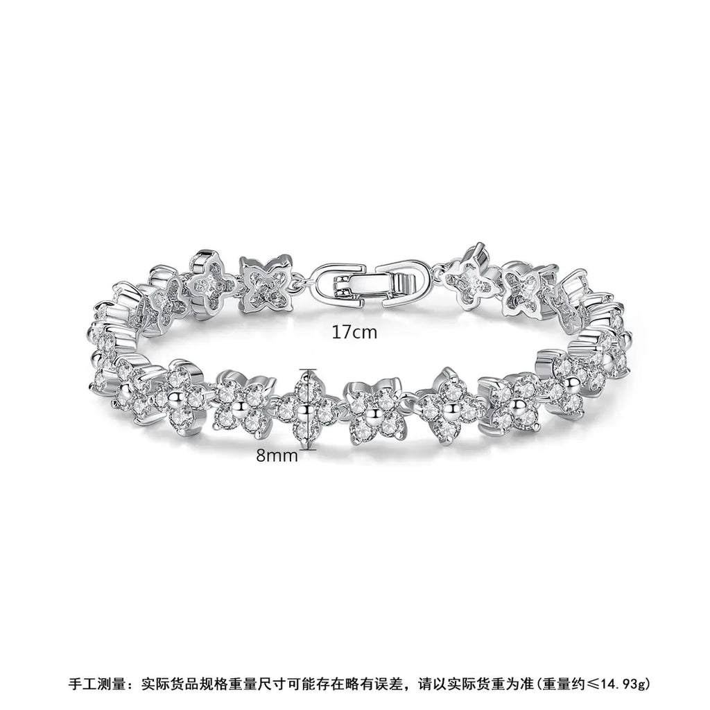 Silver Flower Bracelet for Women with Sparkling Stones