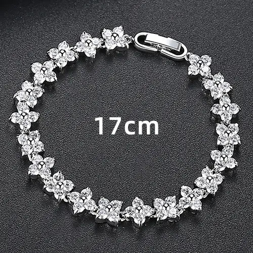 Silver Flower Bracelet for Women with Sparkling Stones