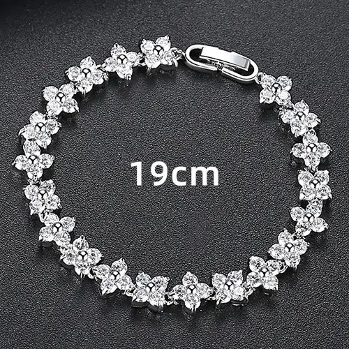 Silver Flower Bracelet for Women with Sparkling Stones