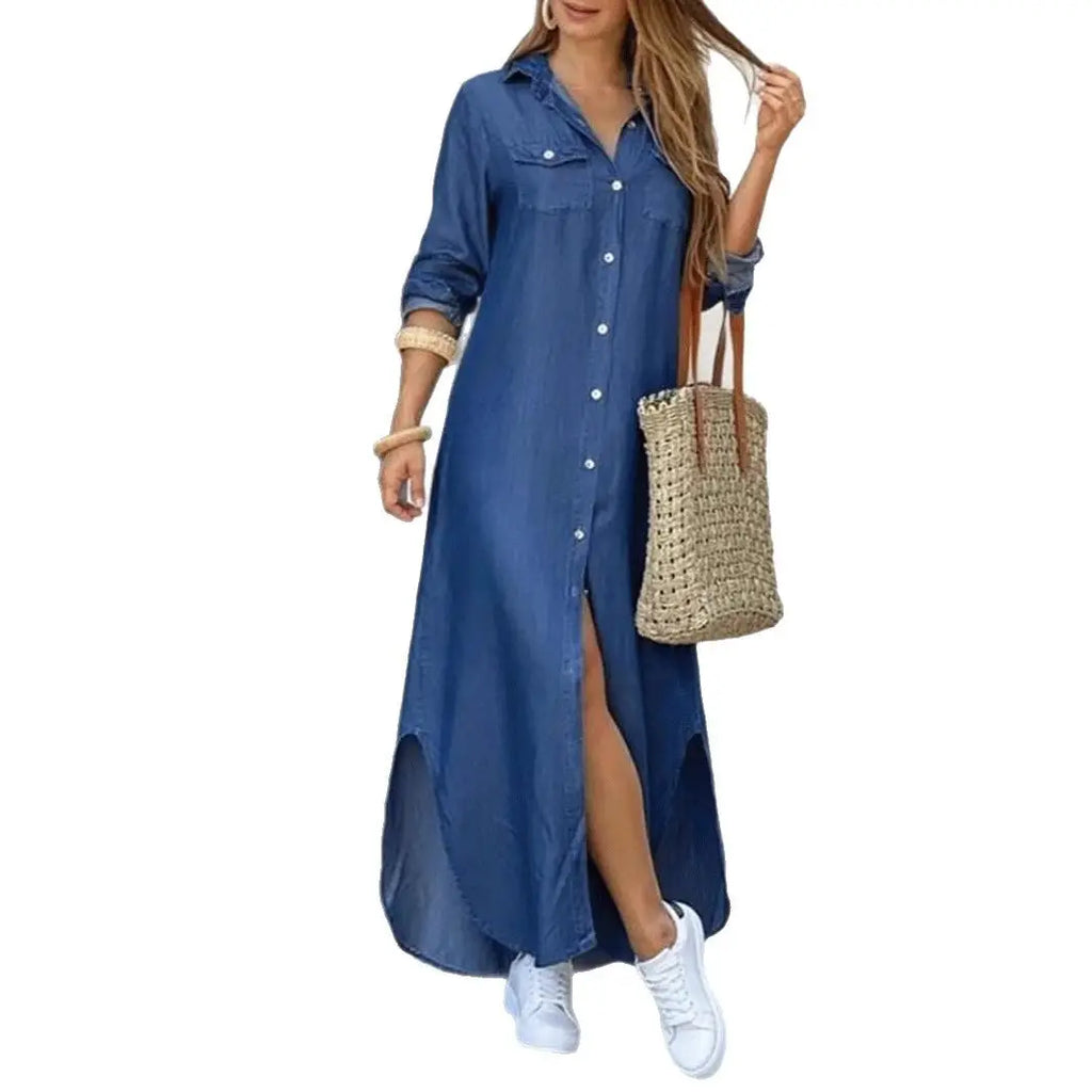 White Printed Long Sleeve Shirt Dress for Women Spring Summer
