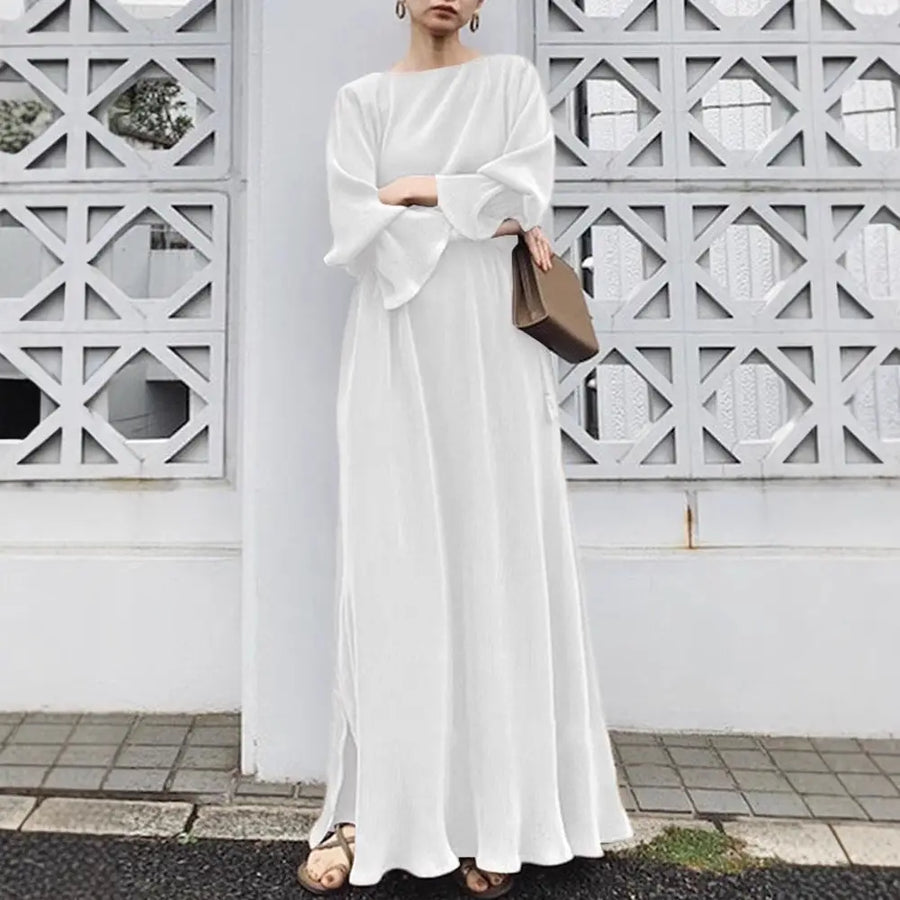Women Solid Color Retro Kafan Dress White Party Elegant