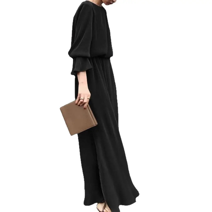Women Solid Color Retro Kafan Dress White Party Elegant