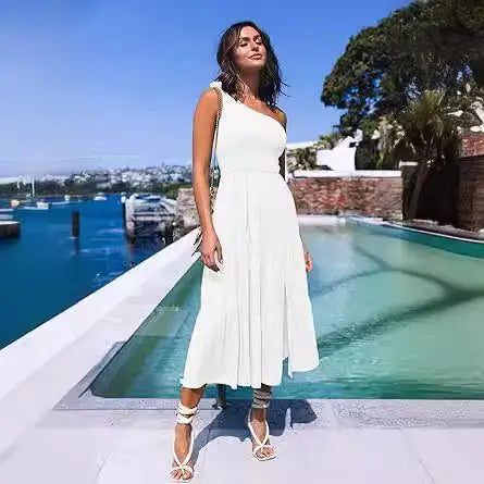 Women Summer Sleeveless Pleated Dress White New Collection
