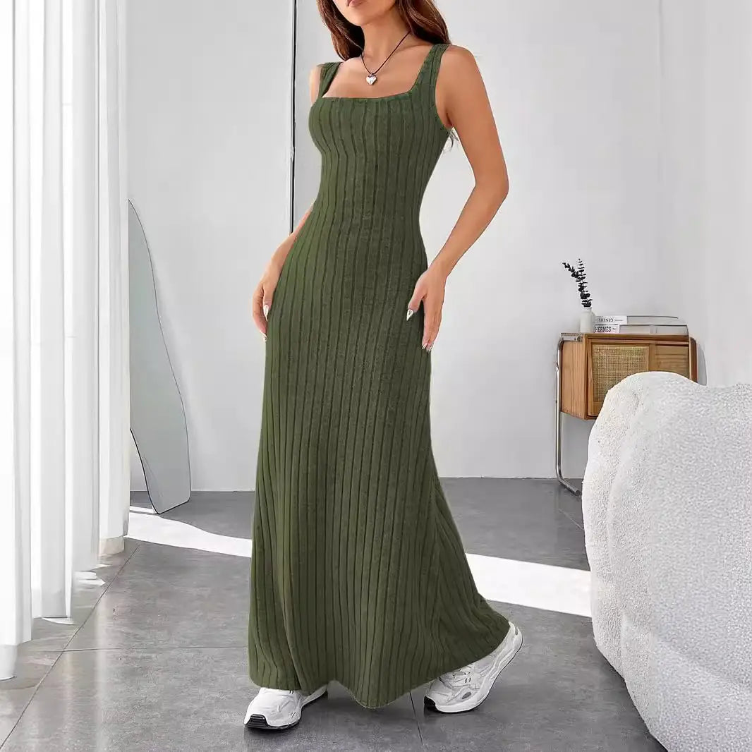 Women Slim Fit Long Dress Black Summer Casual Style