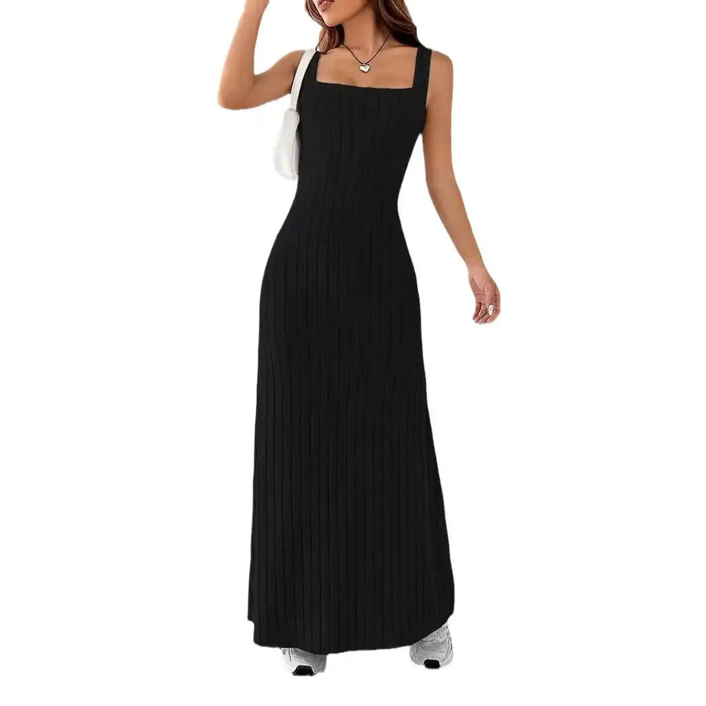 Women Slim Fit Long Dress Black Summer Casual Style