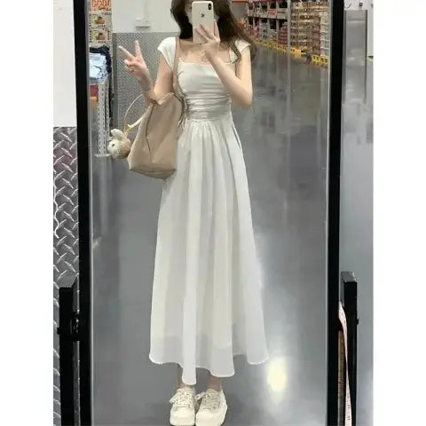 White Summer Long Dress Slim Fit Trendy Women
