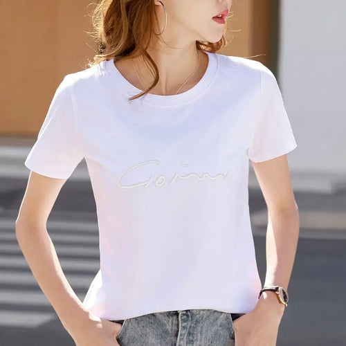 Women Green Embroidered Loose T-Shirt Summer Korean Style