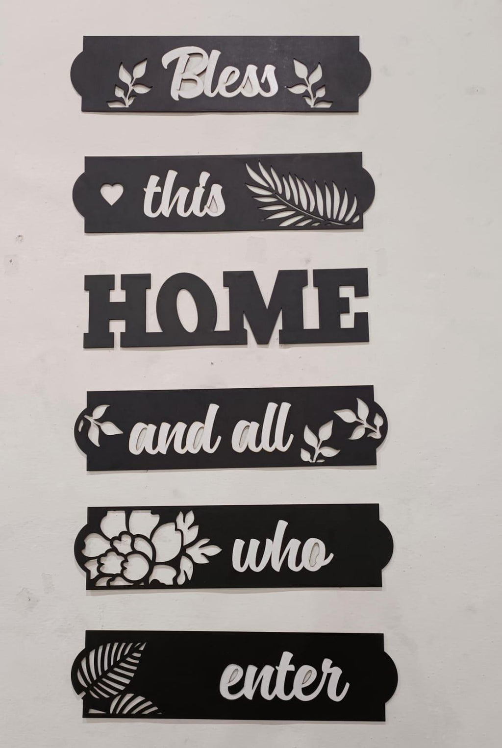 3D Bless Home Wooden Wall Art Set Black White MDF