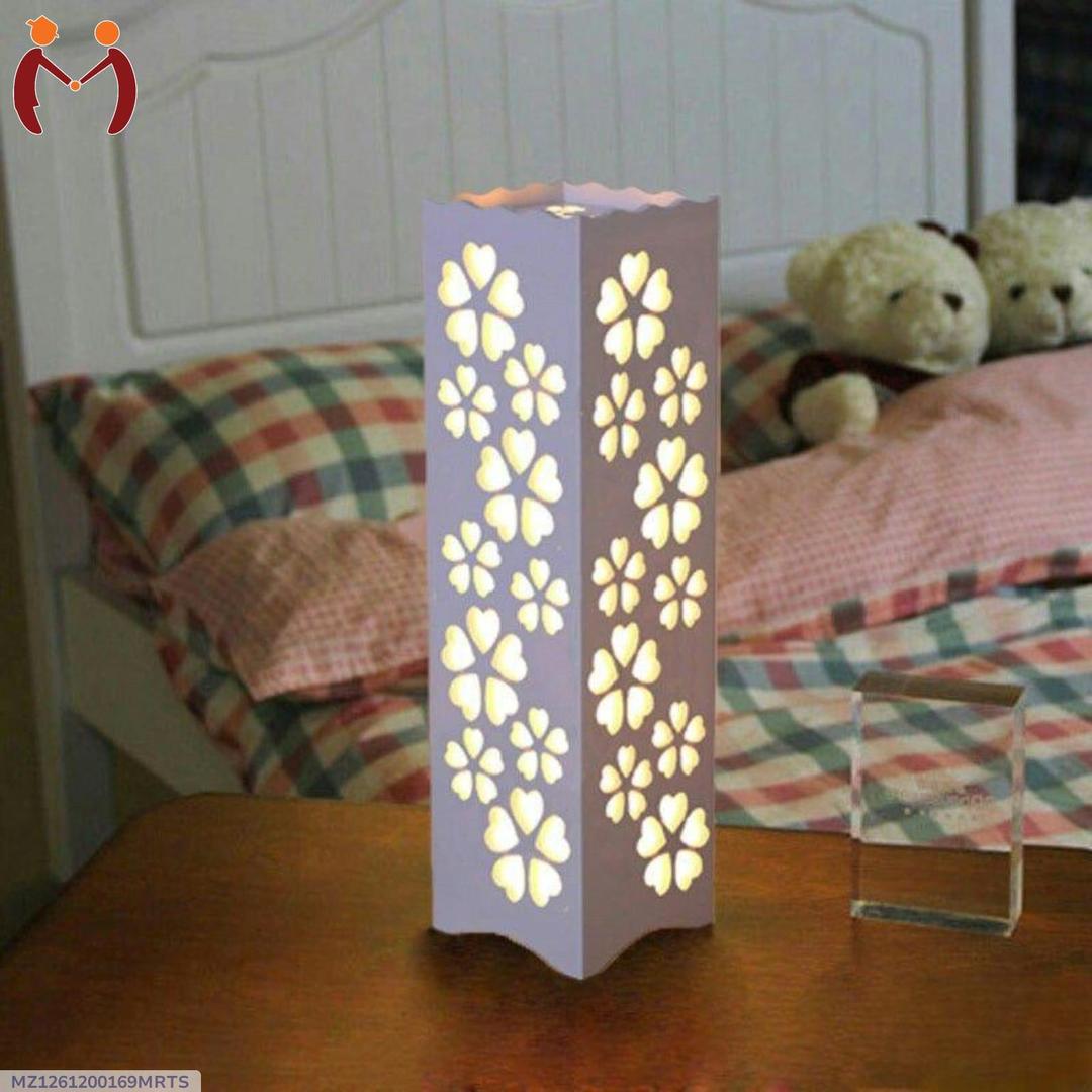 Rechargeable Wooden Table Lamp with Floral Design 15"