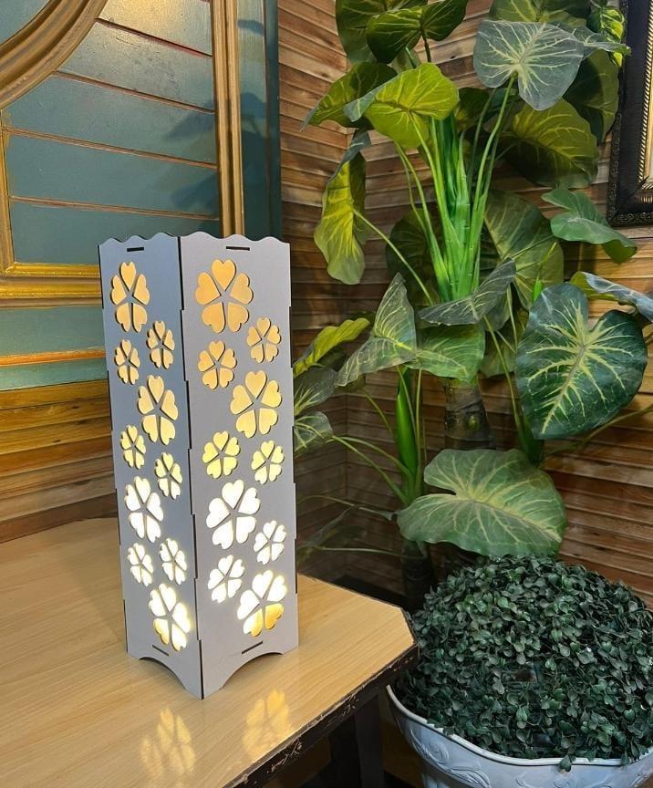 Rechargeable Wooden Table Lamp with Floral Design 15"