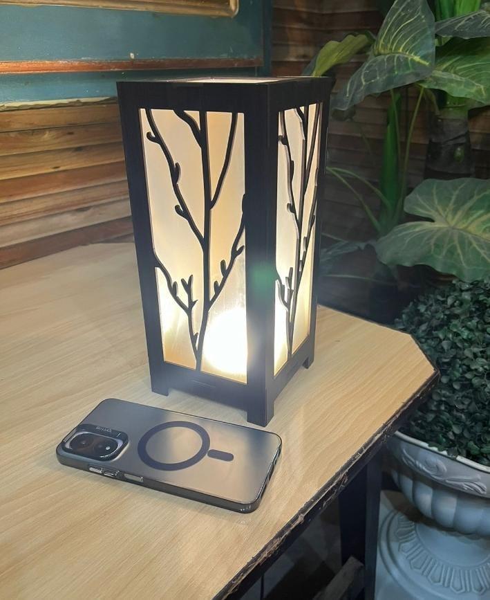 Rechargeable Branch Motif Wooden Lamp Golden Light