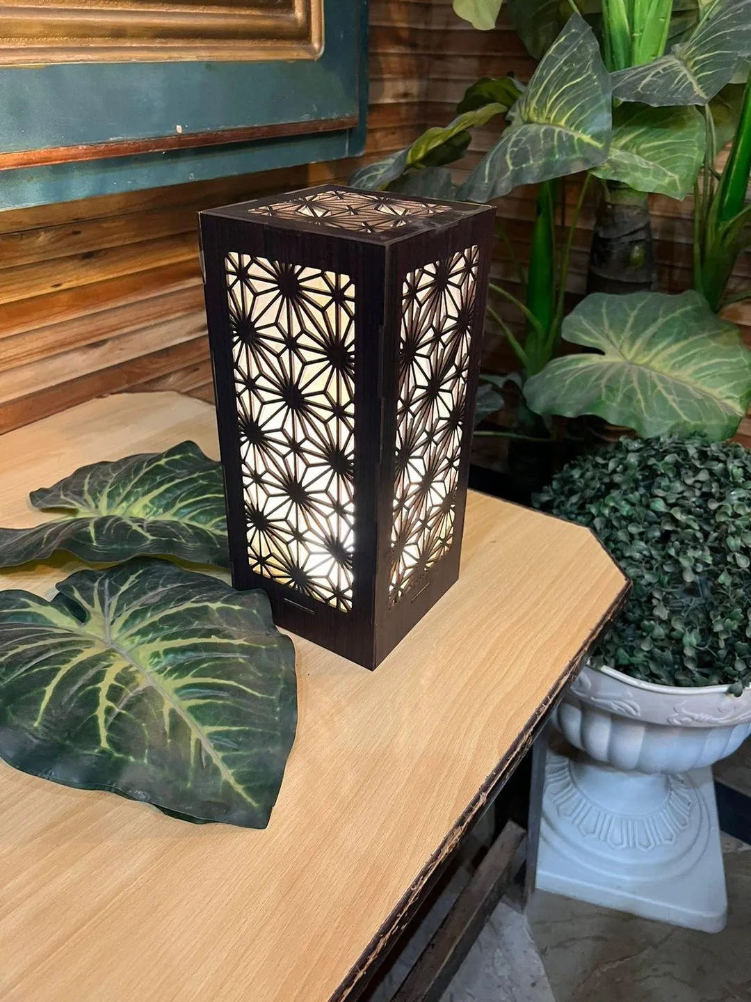 Japanese Shoji Wooden Table Lamp with Warm Glow