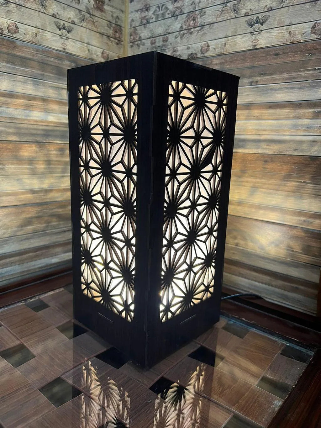 Japanese Shoji Wooden Table Lamp with Warm Glow