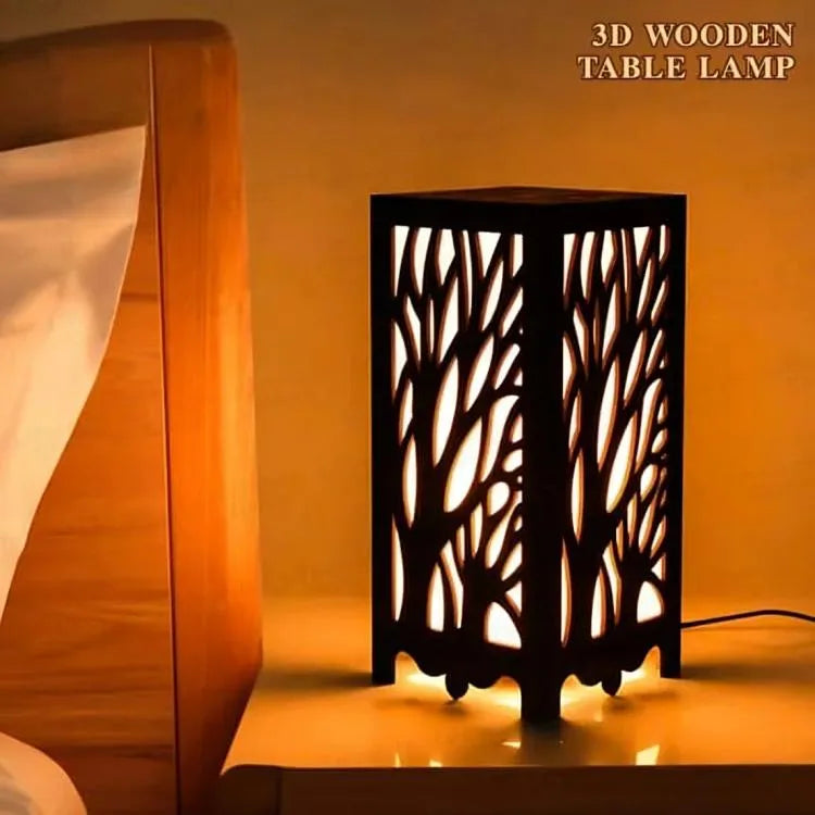 3D Wooden Tree Lamp Black Golden Modern Decor