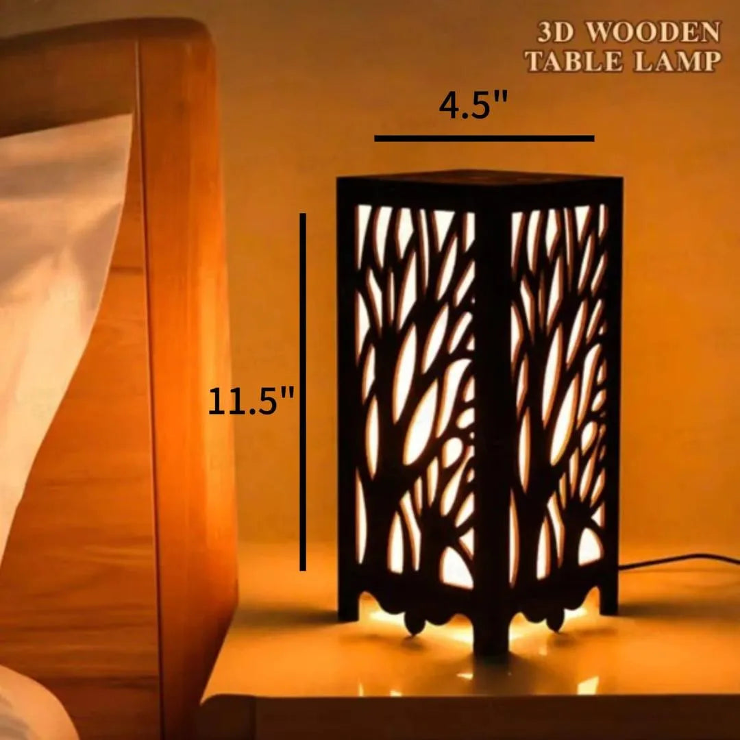 3D Wooden Tree Lamp Black Golden Modern Decor