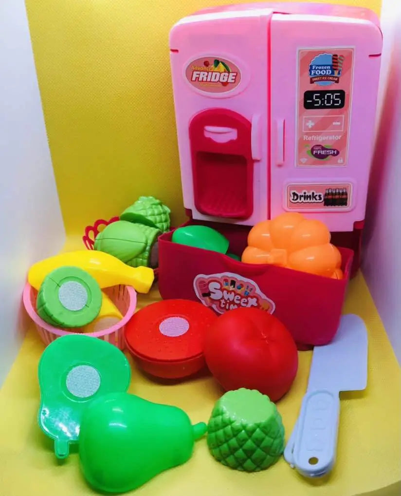 Toy kitchen toys fridge refrigerator with plastic fruit role play toy for kids kitchen set multicolour kids kitchen accessories