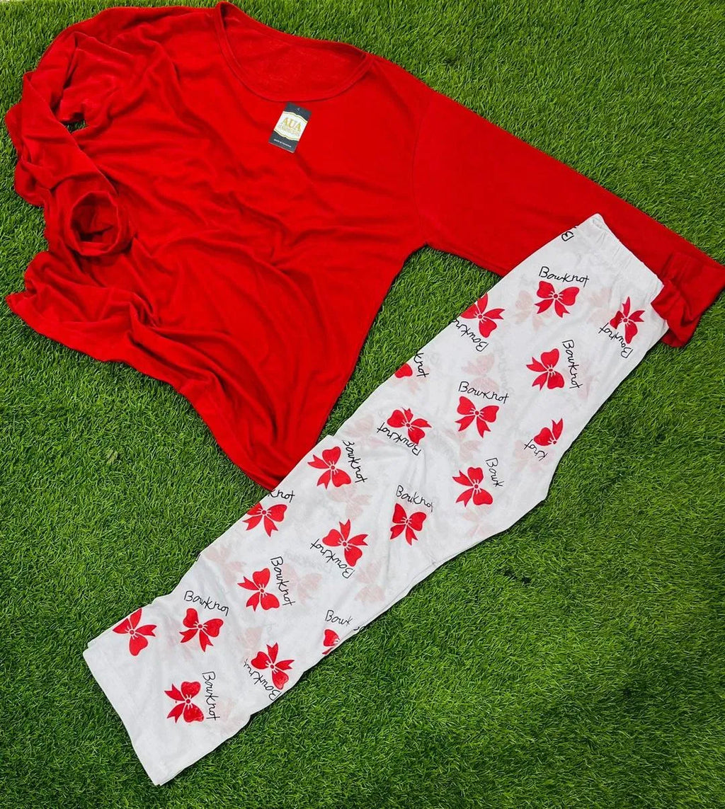 Red Butterfly Print 2-Piece Night Suit for Women