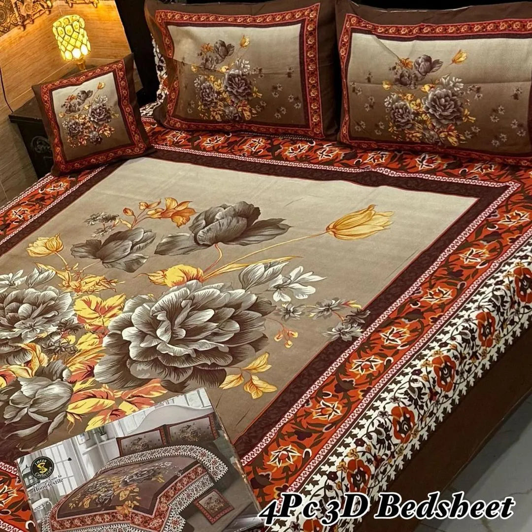3D Printed Floral Bedsheet Set Double Bed Pakistan