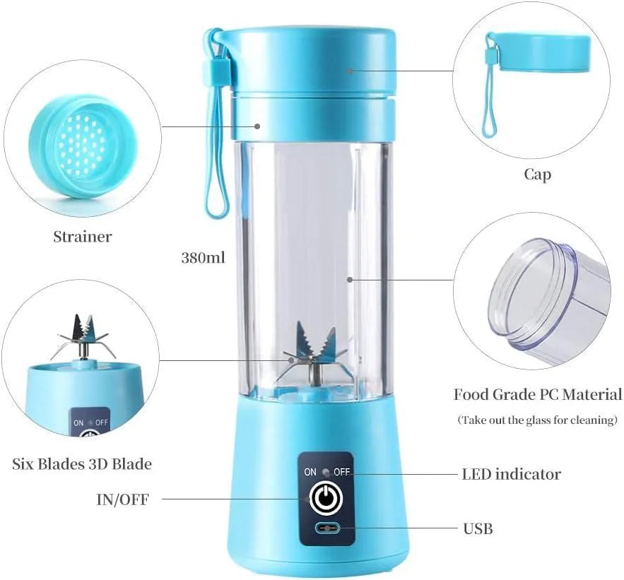 Electric Juicer Blender Blue Portable Compact