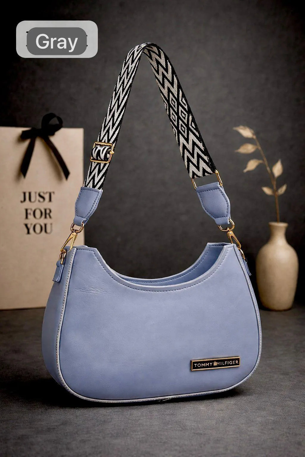 Blue Leather Shoulder Bag for Girls with Trendy Strap