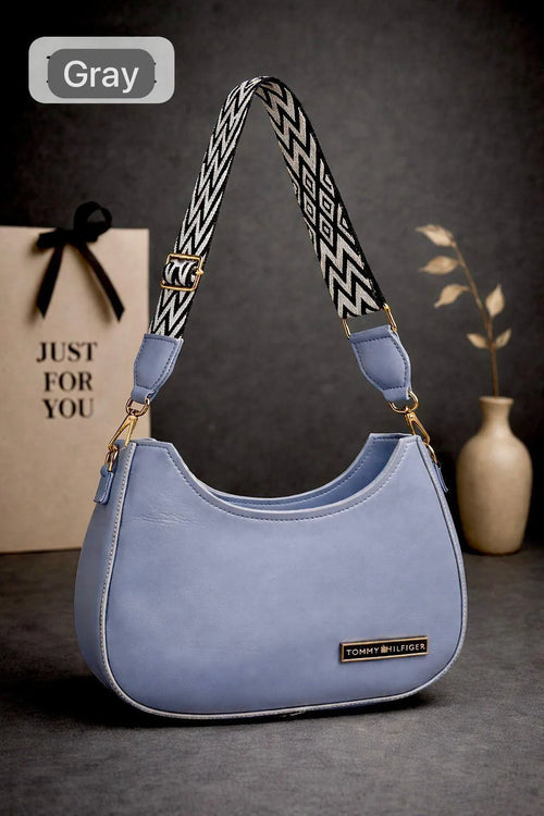 Blue Leather Shoulder Bag for Girls with Trendy Strap