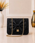 Women's Leather Plain Shoulder Bag - Black